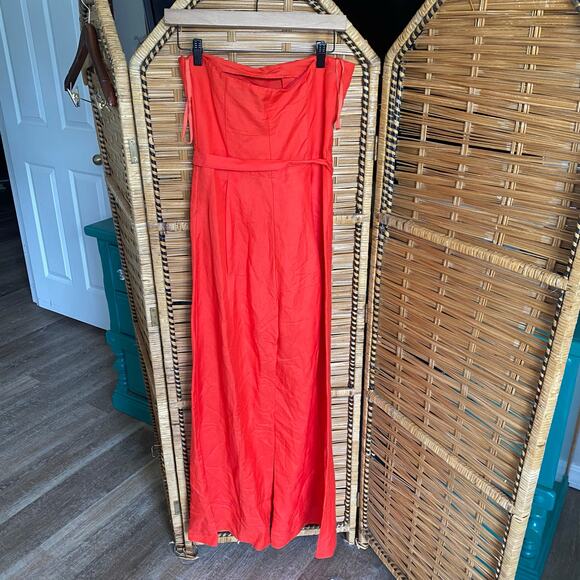 Line & Dot Red Strapless Linen Blend Wide Leg Jumpsuit Size S - Picture 4 of 9